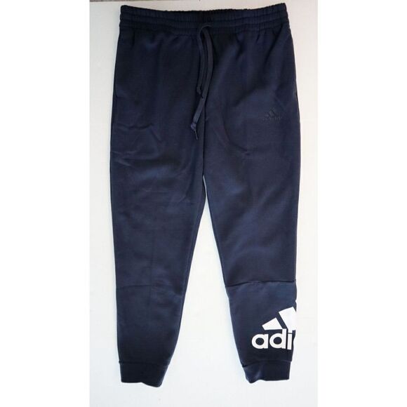adidas GK8970 Men's Sz L Legend Ink Blue Big Logo Regular Tapered Fleece Joggers - Picture 1 of 10